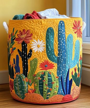 Wild Succulent Quilted Laundry Hamper - Trendy Foldable Fabric Basket With Sturdy Handles For Modern Boho Home & Dorm Storage