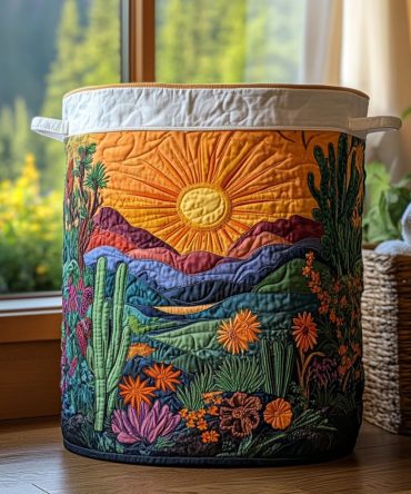 Decorative Quilted Laundry Hamper - Wild Succulents Print, Foldable Washable Clothes Basket With Handles For Home & Dorm