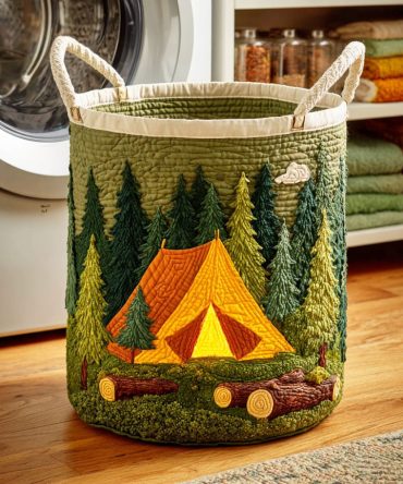 Wild Tent Quilted Laundry Hamper – Adventure-Themed Collapsible Fabric Basket, Lightweight Padded Design & Reinforced Handles