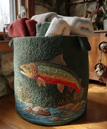 Wildcatch Horizon Quilted Laundry Hamper — Nautical Fabric Basket, Collapsible Storage With Handles, Durable, Easy Care