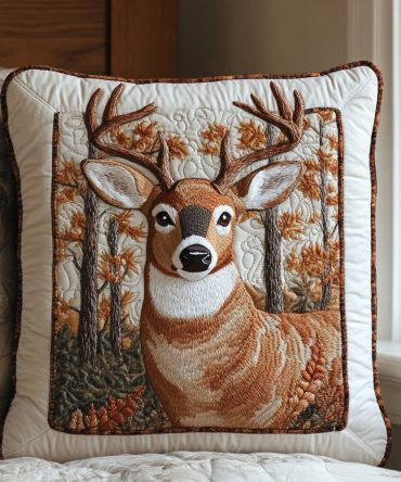 Wilderness Deer Quilted Pillow Cover — Outdoor Nature Throw Accent, Textured Decorative Pillowcase For Cabin, Patio & Lodge Styling