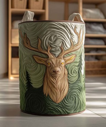 Wilderness Spirit Quilted Hamper — Rugged Nature Print Laundry Basket, Collapsible Fabric Bin With Reinforced Handles