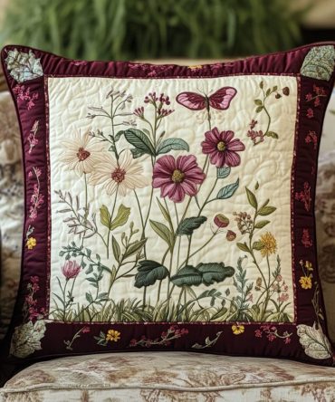 Botanical Wildflower Quilted Decorative Pillowcase – Lux Soft Cotton-Blend Floral Sham, Machine-Washable Quilt Texture For Cozy Bedrooms