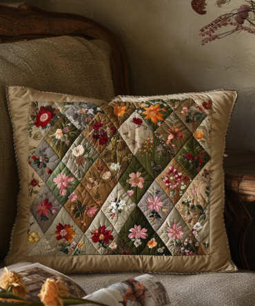 Wildflower Patchwork Pillowcase — Vintage-Inspired Quilted Sham, Soft Cotton-Blend Floral Bed Accent For Cozy Cottage & Farmhouse Decor