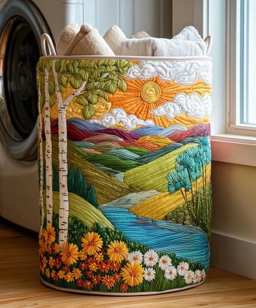 Wildflower Dreams Floral Quilted Laundry Hamper - Foldable Fabric Laundry Basket With Handles, Large Capacity Decorative Home Organizer