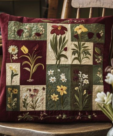 Wildflower Quilted Decorative Pillow Cover — Floral Throw Pillowcase For Bedroom & Sofa, Soft Textured Accent Sham For Cottagecore