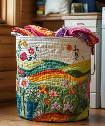 Wildflower Hills Quilted Laundry Hamper — Durable Decorative Fabric Basket, Large Collapsible Washable Hamper For Home & Kids Rooms