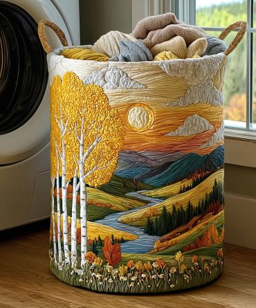 Wildflower Hills Quilted Laundry Hamper — Floral Quilted Fabric Laundry Basket With Handles, Collapsible & Decorative Storage