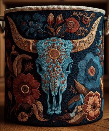 Wildflower Horn Quilted Laundry Hamper - Floral Collapsible Fabric Storage Basket With Reinforced Handles For Home
