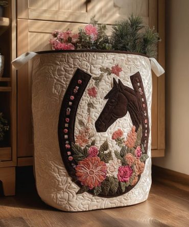 Wildflower Saddle Song Quilted Laundry Hamper – Boho Floral Fabric Laundry Basket, Soft-Quilted, Collapsible & Lightweight Storage