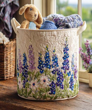 Wildflower State Magic Quilted Laundry Hamper — Large Botanical Fabric Basket, Collapsible Decorative Laundry Storage For Cozy Homes