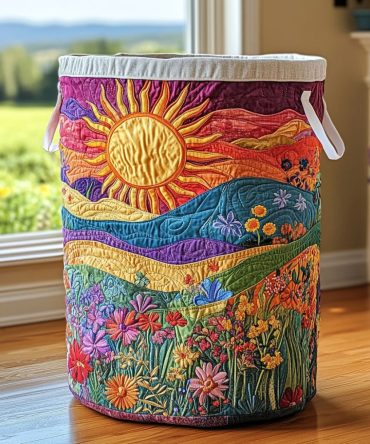 Wildflower Valley Quilted Laundry Hamper - Botanical Floral Fabric Basket, Foldable Washable Organizer For Closet & Porch