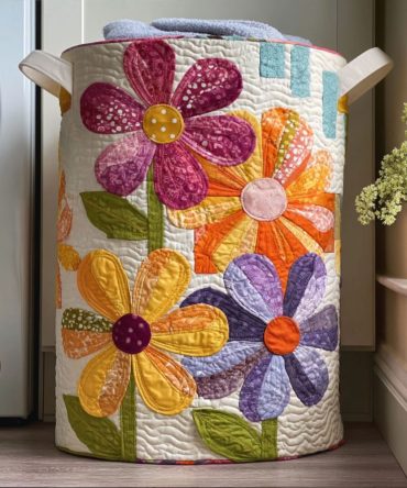 Wildflower Waltz Quilted Hamper — Elegant Floral Foldable Laundry Basket With Handles For Bedroom, Bathroom & Charming Home Storage