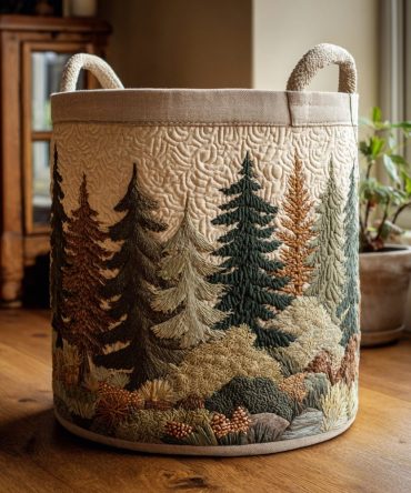 Wildwood Breeze Quilted Fabric Laundry Hamper — Spacious Foldable Clothes Basket With Handles, Rustic Woodland Print For Stylish Organization
