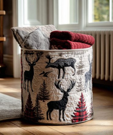 Wildwood Adventure Quilted Laundry Hamper — Rustic Forest Fabric Storage Basket, Collapsible Outdoor-Inspired Laundry Organizer