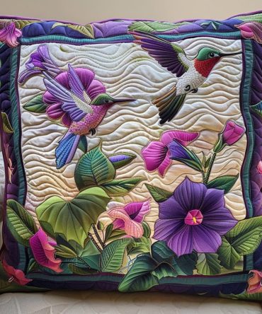 Winged Whispers Quilted Pillow Cover — Elegant Feathered Bird Print, Quilted Decorative Throw Case, Soft Machine-Washable Fabric
