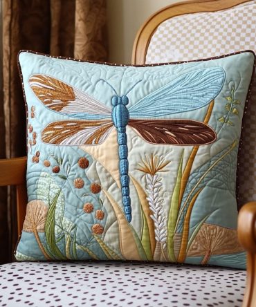 Hand-Quilted Winged Beauty Pillow Cover — Luxurious Decorative Quilted Pillowcase For Bed, Sofa & Gift