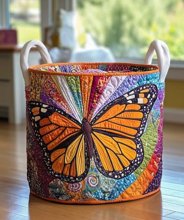 Winged Radiance Quilted Laundry Hamper — Chic Butterfly-Themed Fabric Basket With Reinforced Handles, Space-Saving Fold & Durable Quilting