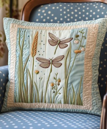 Floral Wings Quilted Throw Pillow Cover — Vibrant Blossoms & Wing Motif Decorative Pillowcase For Bed Or Sofa
