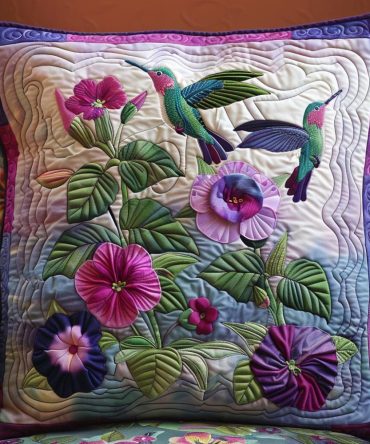 Wings & Wonders Quilted Accent Pillow Cover — Whimsical Bird & Butterfly Design, Plush Quilted Sham For Nursery, Sofa & Bedroom