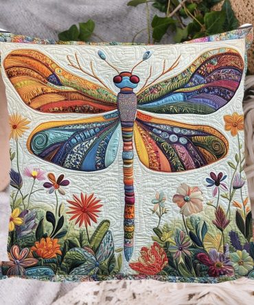Wings Of Serenity Quilted Decorative Pillow Cover — Angelic Feather Motif Throw Pillowcase, Serene Bedroom & Nursery Accent