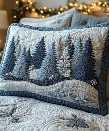 Winter Forest Quilted Pillow Cover - Evergreen-Themed Decorative Pillowcase For Seasonal & Everyday Rustic Home Styling