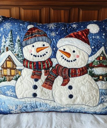 Winter Joy Quilted Pillow Sham, Cheerful Holiday Throw Pillow Cover For Sofa & Bed, Festive Seasonal Accent, Soft & Durable