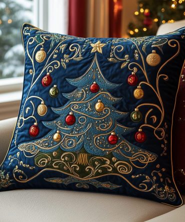 Winter Pine Wonderland Quilted Pillow Cover — Cozy Pine Forest Holiday Decorative Throw Pillowcase With Stitched Texture, Soft & Easy-Care