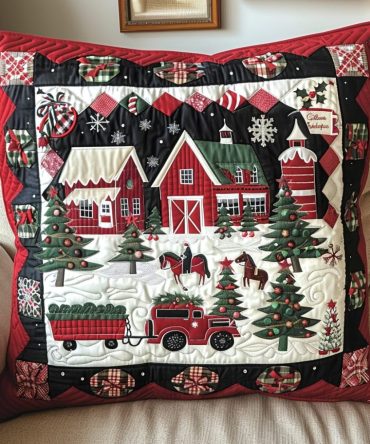 Winter Wonderland Quilted Pillow Cover — Snowy Holiday Throw For Living Room & Bedroom, Soft Cotton-Look Accent Pillowcase