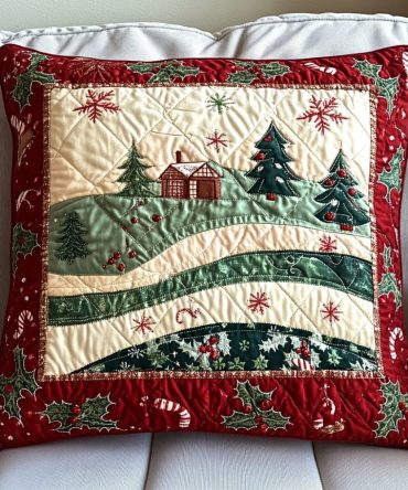 Winter Wonderland Quilted Pillow Cover — Scenic Snowflake Holiday Throw Pillowcase, Festive Seasonal Home Decor Accent