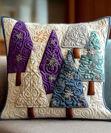 Winter Amethyst Quilted Decorative Pillow Cover — Luxe Purple Holiday Throw Case For Modern Christmas Decor