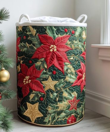 Winter Bloom Quilted Fabric Laundry Hamper — Oversized Collapsible Storage Basket With Cozy Pattern For Home & Closet Organization