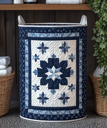 Winter Bloom Quilted Laundry Hamper – Cozy Floral Quilted Collapsible Fabric Basket With Handles For Seasonal & Everyday Home Storage