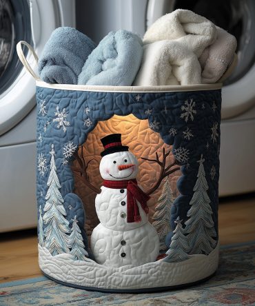 Winter Cheer Quilted Laundry Hamper — Cozy Snowflake Fabric Basket, Foldable Holiday Laundry Organizer With Durable Handles