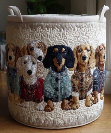 Winter Doxie Crew Quilted Collapsible Laundry Hamper - Cozy Dachshund Print Washable Storage Basket For Holiday Decor & Gifts