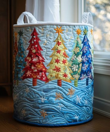 Winter Forest Quilted Laundry Hamper — Cozy Woodland Design Laundry Basket With Sturdy Handles For Seasonal & Everyday Storage