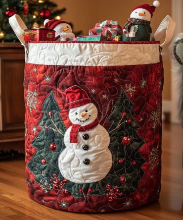 Winter Friend Quilted Laundry Hamper — Snowy Seasonal Foldable Laundry Basket With Handles For Holiday & Everyday Home Storage