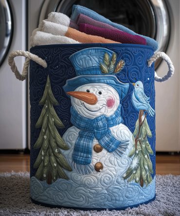 Winter Friends Quilted Laundry Hamper — Cozy Foldable Storage Basket, Padded Quilting, Durable Handles, Versatile Home Organizer