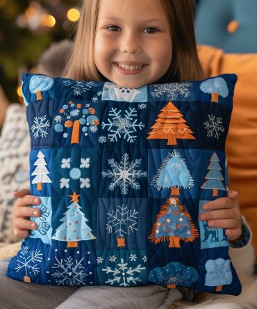 Winter Frost Quilted Pillow Cover — Elegant Snowflake & Frost Decorative Throw Pillow Case, Cozy Seasonal Accent, Machine-Washable, Soft Quilting