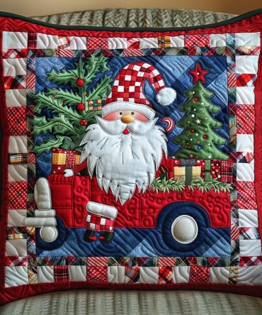 Whimsical Winter Gnome Quilted Holiday Pillow Cover — Festive Christmas Throw Pillow Case, Soft Durable Accent For Sofa & Bedroom
