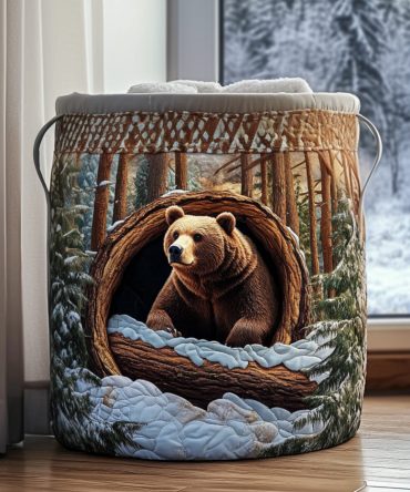 Winter Guardian Quilted Laundry Hamper – Collapsible Large-Capacity Fabric Basket With Seasonal Nordic Motif & Durable Carry Handles