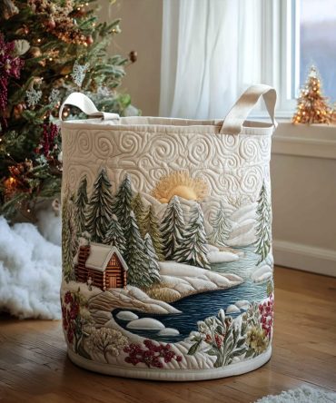Winter Hearthside Quilted Laundry Hamper - Cozy Plaid Fabric Basket, Foldable & Strong Seasonal Home Organizer, Machine-Washable