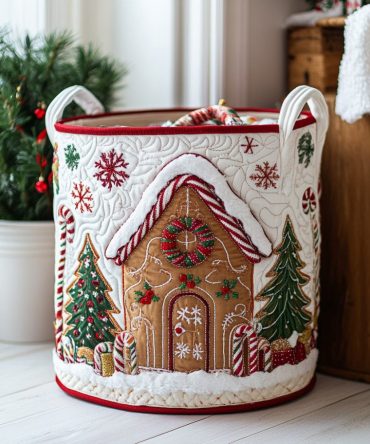 Winter Lodge Quilted Laundry Basket – Cozy Cabin-Style Fabric Hamper, Foldable & Durable With Reinforced Handles For Seasonal Charm