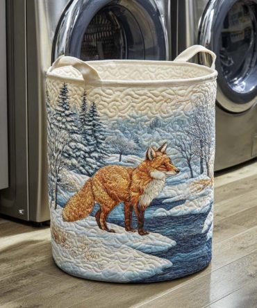 Winter Pines Quilted Laundry Hamper — Forest-Themed Foldable Fabric Laundry Basket With Handles For Seasonal Home Decor