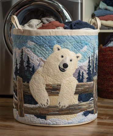Winter Polar Bear Quilted Laundry Hamper – Cozy Arctic Bear Theme, Foldable Washable Linen Basket With Strong Handles For Cold-Weather Charm