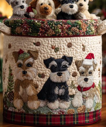 Winter Pup Magic Quilted Laundry Hamper — Cozy Holiday Dog Print Foldable Laundry Basket, Durable Fabric, Perfect Seasonal Décor