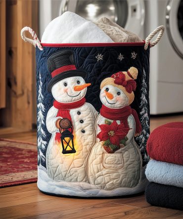 Winter Romance Quilted Laundry Organizer — Elegant Collapsible Hamper With Plush Quilting, Reinforced Handles & Stylish Home Accent