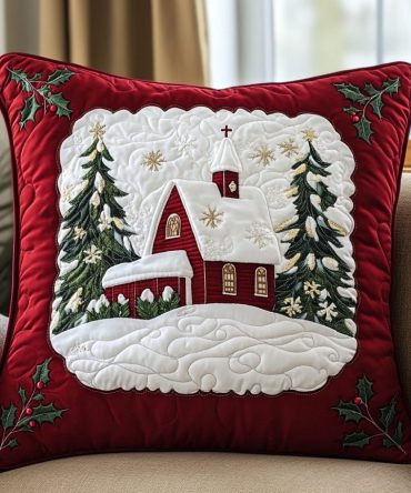 Winter Sanctuary Quilted Pillow Cover — Serene Snowy Scene Throw Pillowcase For Cozy Christmas & Seasonal Interiors