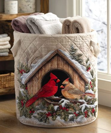 Winter Serenade Quilted Laundry Hamper — Cozy Snowflake Storage Basket For Seasonal Decor, Soft-Quilted & Portable