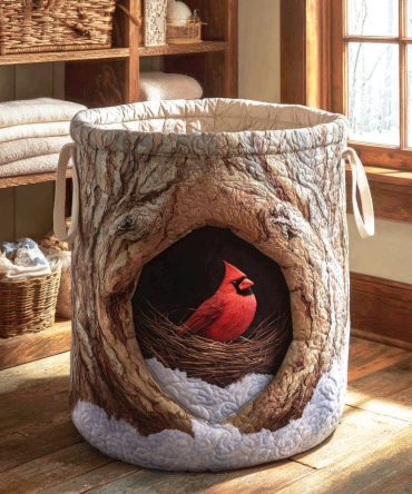 Winter Shelter Quilted Laundry Hamper — Insulated-Look Foldable Laundry Basket With Cozy Print For Cold-Season Decor